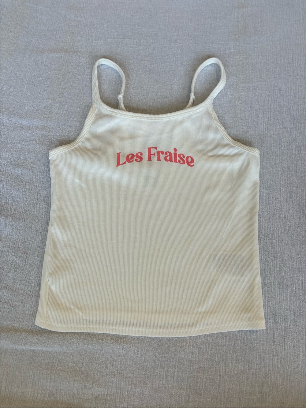 Cotton On Cream Ribbed Graphic Tank with Pink Strawberry